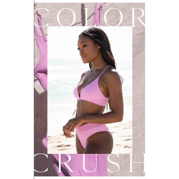 💕LSPACE💕 Ribbed Bikini Set Rosebud Pink L/XL NWT - Picture 7 of 13